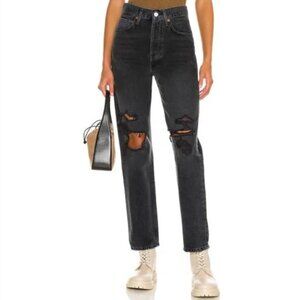 Agolde High Rise Straight Leg Loose Fit 90's Style Black Wash Jeans